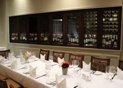 The Wine Room, which features a view into Davio's wine cellar along one wall, holds 20 for a seated dinner with a single long table