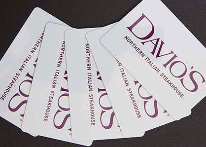 Five Davio's gift cards fanned out