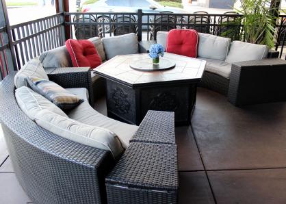 The octagonal couch on the Atlanta patio