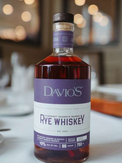 Bottle of Davio's Rye Whiskey