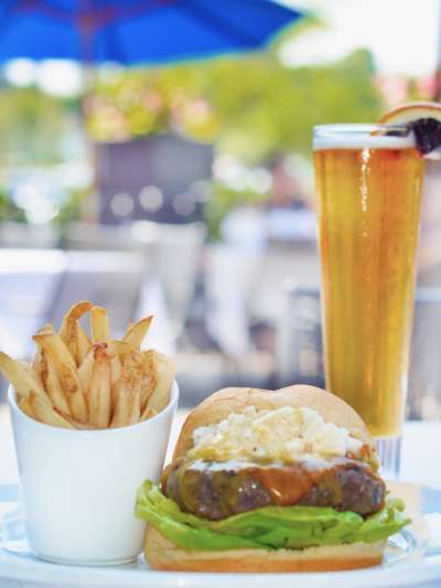 Burger, Lump Crab, Bearnaise, Fries, Davio's IPA Beer