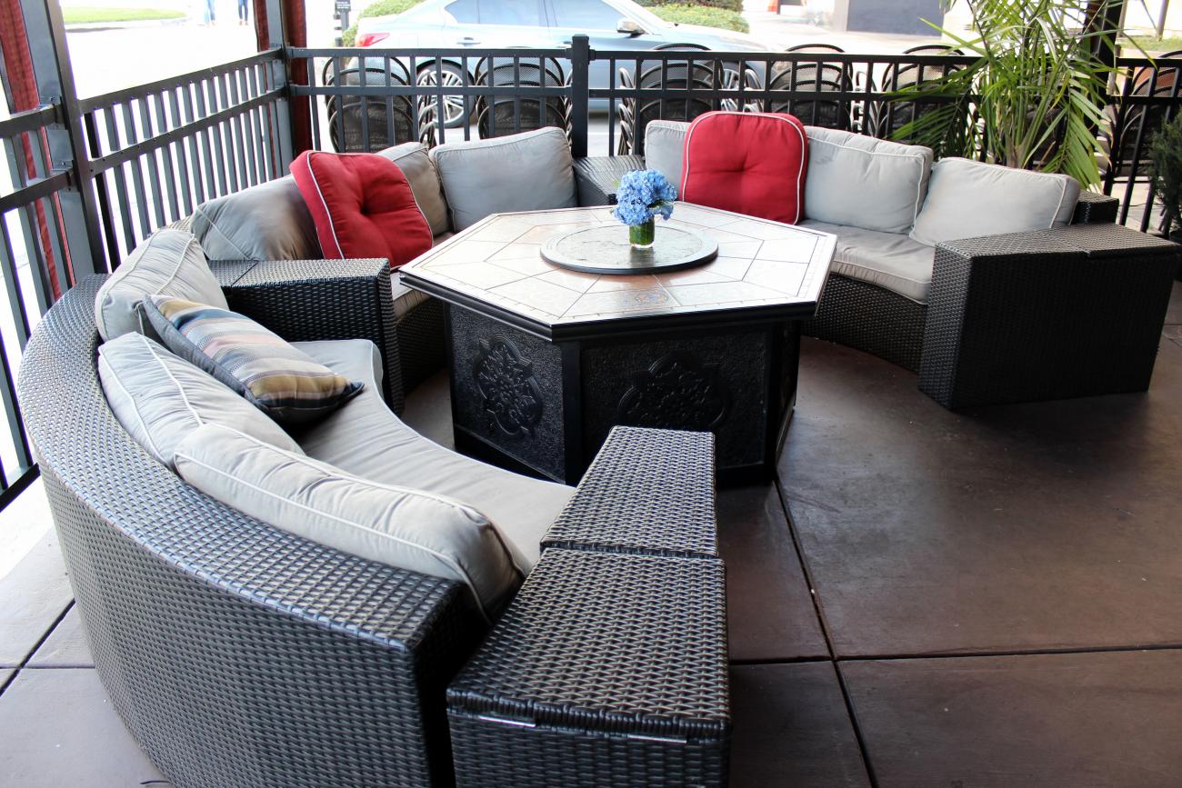 The octagonal couch on the Atlanta patio
