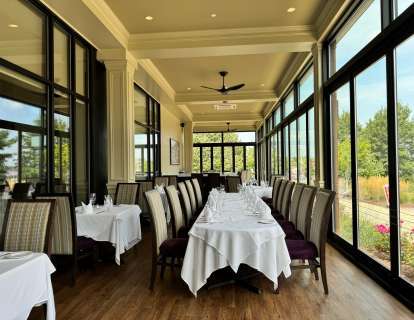 Long Table featured, Round tables up to 100 guests for sit down dinner