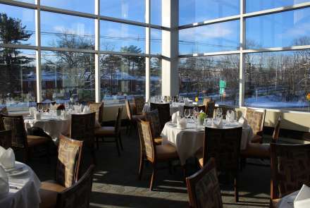 When set with round tables for six, the Boylston Room has a seated capacity of 64